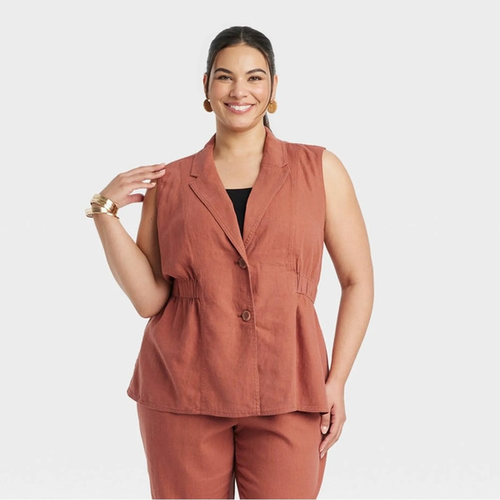 Ava & Viv Women's Linen Rust/Terracotta Vest